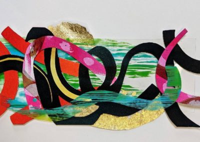 Abstract collage by artist Sara Button, inspired by graffiti.
