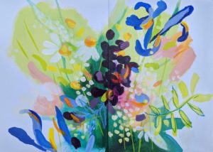 Original sketch of abstract flowers by artist Sara Button