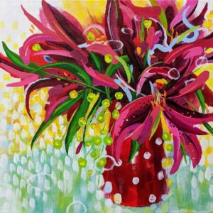 Abstract painting of spring flowers by artist Sara Button