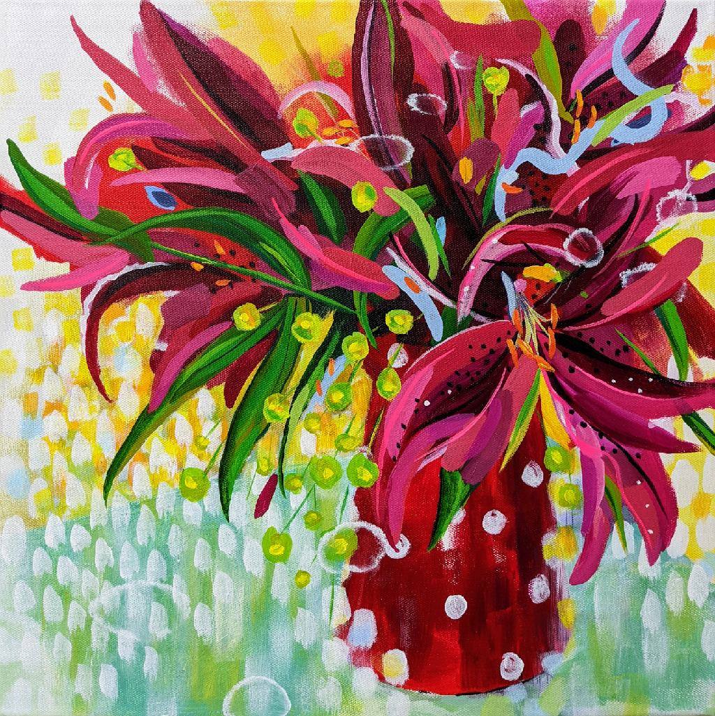 Fi's Flowers Abstract painting of spring flowers by artist Sara Button